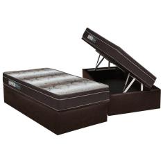 Cama Box Baú Solteiro: Colchão Ortopédico Ortobom Light + Base CRC Courano Brown (88x188)