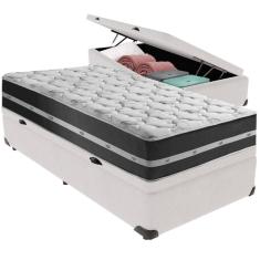 Cama Box Baú Branco E Colchão Classic Preto Molas Ensacadas Solteiro Anjos