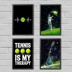 Kit 4 Quadros Jogadores De Tênis 45X34Cm - Com Vidro