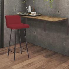 Kit Mesa Suspensa de Parede Fixa mdf Carvalho + 1 Banqueta Lexi Ferro Marrom Suede Vermelho - Ahazzo Móveis