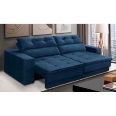 Sofá Retrátil e Reclinável 3 lugares 2,10m com Molas Emily Suede Azul Adonai Estofados