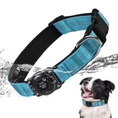 Coleira refletiva para cães, Suporte para AirTag, 100% Impermeável, Ultradurável, Acolchoada, Macia, para Cães pequenos, médios e grandes