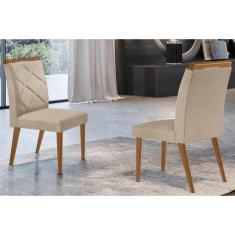 Cadeira Sala De Jantar Melissa Kit 2 Un Madeira Capuccino-linho Bege Turim - Rufato