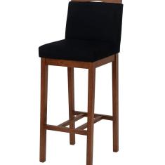 Banqueta Bistrô Berlim Pé Alto em Madeira Maciça de Eucalipto Verniz Rust Veludo Marrom/Preto