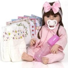 Boneca Reborn Realista Corpo de Vinil Siliconado + Enxoval - Cegonha R