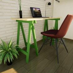 Escrivaninha Mesa Escritório Cavalete Ms Colors 120cm Verde E Natural 