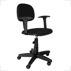 Cadeira Secretária Giratória com Braço Regulável em Tecido Preto