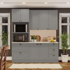 Cozinha Compacta 3 Peças com Torre Quente Emily Cinza/Marrom