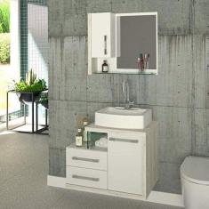 Conjunto para Banheiro Gabinete com Cuba Rt41 e Espelheira Legno 650w Compace Branco C/snow