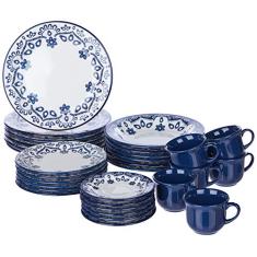 1 Aparelho de Jantar e Chá 30 Peças Oxford Daily Floreal Energy Branco/Azul