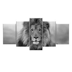 Quadro Decorativo Leão Preto E Branco 129X61 5 Peças - Imperio