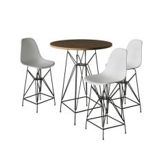 Jogo Mesa Bistrô Eames Tampo Amêndoa 60cm 3 Banquetas Branca Base Ferr