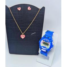 Kit Relógio Infantil Meninas Digital Esporte Silicone + Conjunto Colar