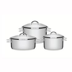 Jogo de Panelas Solar em Aço Inox Com Fundo Triplo Indução 3 Peças - T