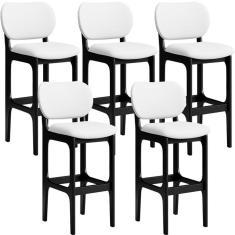Kit 05 Banquetas Alta Para Cozinha Madeira Fixa Betta L02 Preto Facto Branco