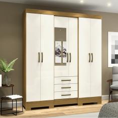 Guarda Roupa Casal Com Espelho 6 Portas 3 Gavetas Mentor Briz Nature/off White