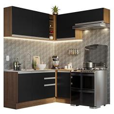 Armário de Cozinha Completa de Canto 349cm Rustic/preto Glamy Madesa 07