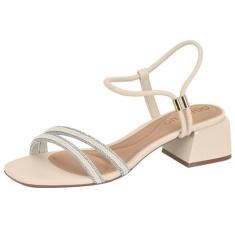 Sandália Feminina Salto Bloco Tira Strass Elegante Beira Rio