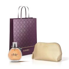Combo Desodorante Colônia Chic Chérie 95ml + Nécessaire Dourado Arredondado Eudora Collection + Sacola