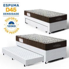Cama Box com Colchão Ortobom de Espuma D45 Solteiro ISO 150 e Auxiliar