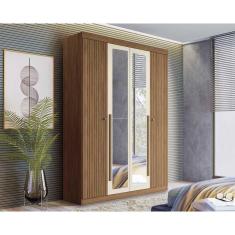 Guarda Roupa Solteiro Buriti 4 Portas de Bater 2 Gavetas MDF-MDP com Espelho Jatoba-Areia Santos Andirá