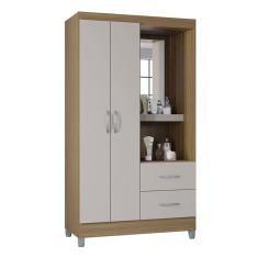 Guarda Roupa Solteiro Cordoba 2 Portas 2 Gavetas MDP com Espelho Castanho Off White Poquema Móveis