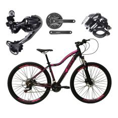 Bicicleta Aro 29 Ksw Mwza Feminina Alumínio Câmbio Traseiro Shimano Deore e Altus 27v Freio Hidráulico Garfo Com Trava - Preto/Rosa