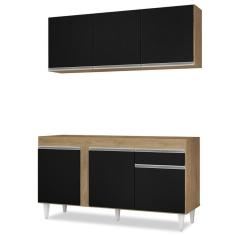 Armário Aéreo Argélia E Balcão Para Pia 150cm Dakota Castanho/preto - Lumil