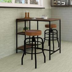 Conjunto Mesa Bistrô 2 Banqueta Aço Giratória Espresso Móveis Nogal/Preto/Caramelo