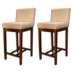 Kit 2 Banquetas Média Moderna para Bancada Lisboa Madeira Capuccino Suede Bege CCS