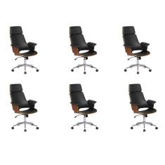 Kit 6 Cadeiras de Escritório Presidente Giratória Coimbra PU Preto
