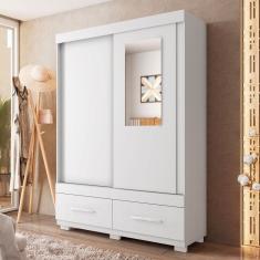 Guarda-Roupa Solteiro Sereno 2 Portas 2 Gavetas com Espelho Branco - Caemmun
