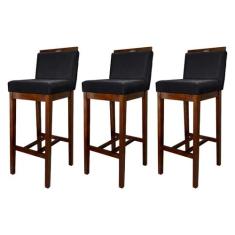 Kit 3 Banquetas Alta para CozinhaLíbia Madeira Capuccino Suede CCS - C