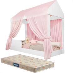Cama Infantil Montessoriana Crystal Com Colchão e Voal Rosa - Loja Tig