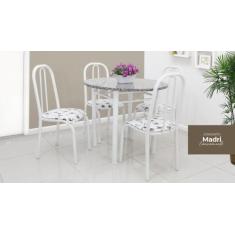 Mesa de Jantar de cozinha com 4 Cadeiras tampo redonda Granito verdade