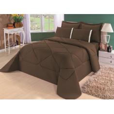 Kit Edredom Casal Queen + Lençol Conforto Dupla Face 6pçs Marrom - Con