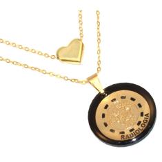 Colar Duplo Minha Profissão Radiologia Folheado Ouro 18k