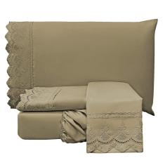 Jogo Cama Lençol Queen Supremo Micropercal 300 Fios - Cáqui