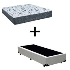 Cama Box Solteiro 88 Tecido Sintético Branco Com Colchão Alegro Bello Box Espuma D28 Cinza 57x88x188