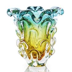 Vaso Em Cristal Murano Esmeralda E Âmbar São Marcos