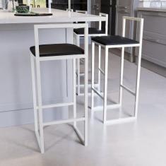 Jogo 2 Banqueta Alta Balcão Bistrô Industrial Branca Assento Estofado 