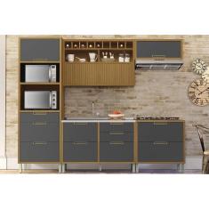 Cozinha Modulada Completa Imperatriz 5 Peças (2Balcões+2Aéreos+1Torre Quente) C6P46 Freijo/Grafite - Nesher