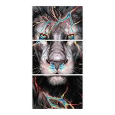 Quadro Leão Raios Moderno Em Arte Mosaico 3 Peças Vertical
