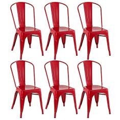 Loft7, Kit 6x Cadeiras Iron Tolix Design Industrial em Aço Carbono, Sala de Jantar, Cozinha, Bar, Restaurante e Varanda Gourmet - Vermelho