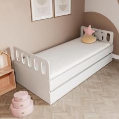 Bicama Solteiro Mdf Branco Com Cabeceira Anatômica Mobilistore