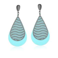 Brinco Vivid Pendente Gota Azul Folheado Ródio Negro