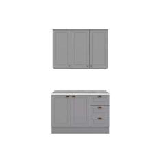 Cozinha Completa Americana 3 Peças (1 Aéreo + 1 Balcão + 1 Complemento) CZ122 Cinza - Henn