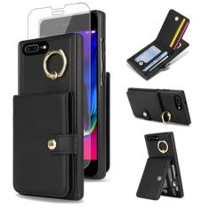 Asuwish Capa de celular para iPhone 7plus 8plus 7/8 Plus capa de celular carteira com anel protetor de tela de vidro temperado com bloqueio de RFID, compartimento para cartão de crédito i Phone7s 7s +