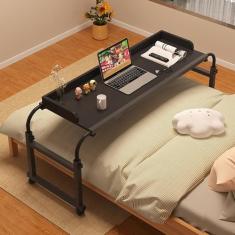 SilteD Mesa de cabeceira com rodas Mesa lateral móvel cruzada para cama Mesa de computador portátil multiuso Altura/largura ajustável Mesa de computador preguiçosa elástica
