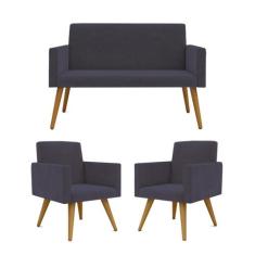 KIT Sofá Namoradeira + 2 Poltronas Sala Estar Balaqui Decor - B BALAQU